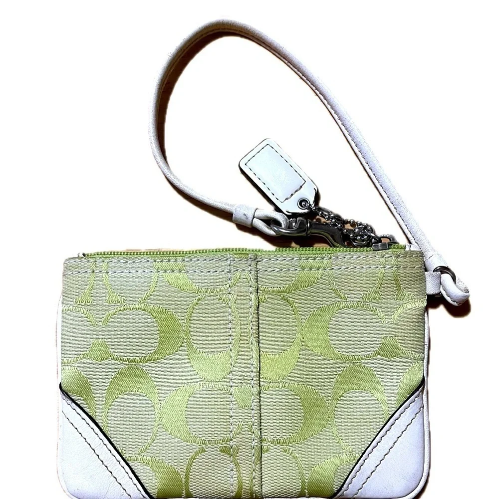 COACH Signature Lemon Green Jacquard/Leather Vintage Wristlet